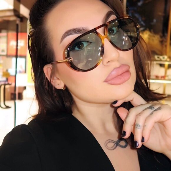 Bottega Veneta BV1273S 007 Sunglasses Havana/Gold Geometric Frame, Green Lenses main image 7